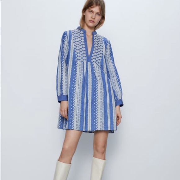zara embroidered mini dress
